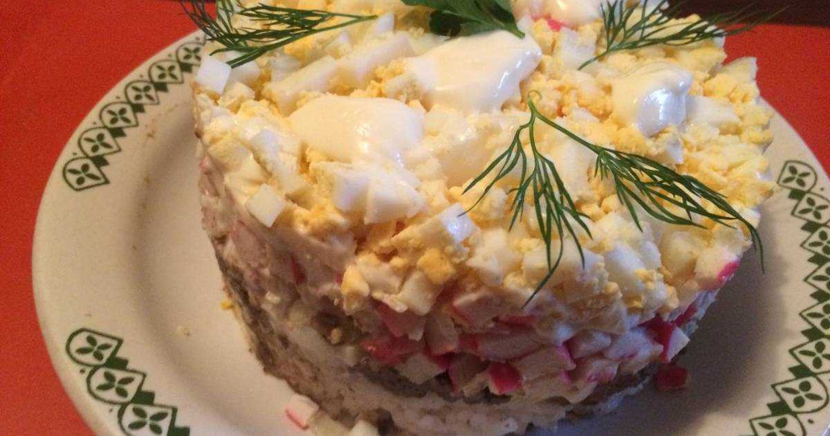 Салат аристократ рецепт с тунцом и крабовыми палочками слоями фото пошагово