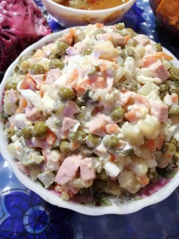 Оливье классический рецепт с колбасой и маринованными огурцами