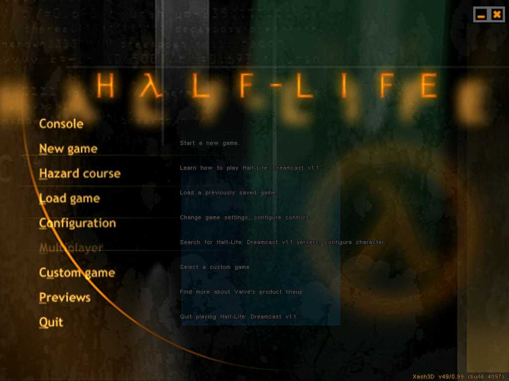 Настройка half life. Half Life 1.1.2.1 меню. Half Life 1 главное меню. Игровое меню half Life 2. Half Life main menu.