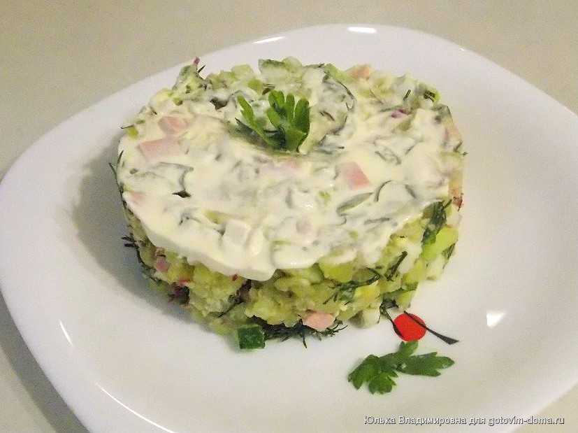 Салат оливье с солеными огурцами и колбасой классический