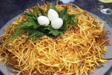 Салат гнездо глухаря с курицей классический простой рецепт с фото фоторецепт.ru