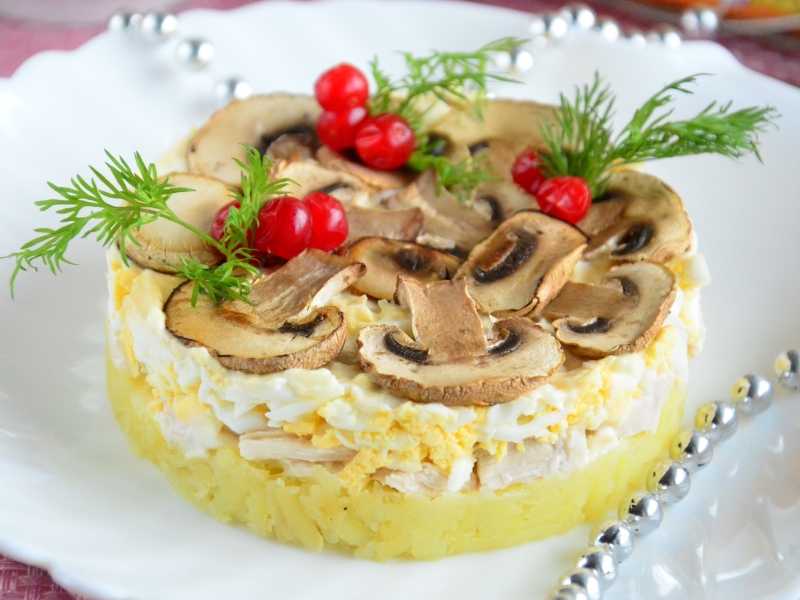 Салаты на праздничный стол с курицей и грибами шампиньонами рецепт с фото