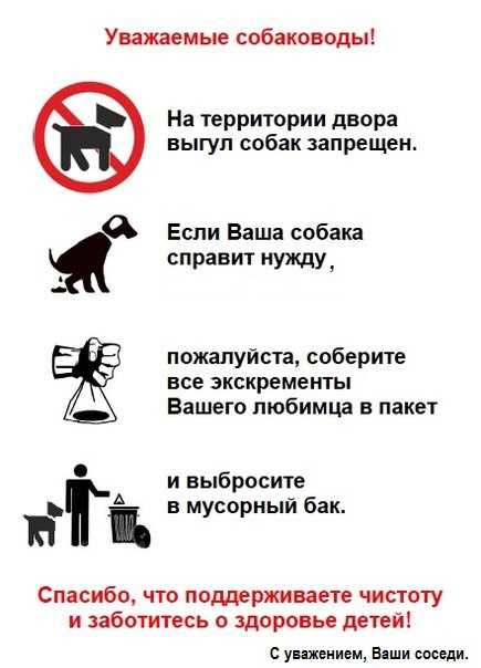 Объявление о запрете выгула собак на придомовой территории образец